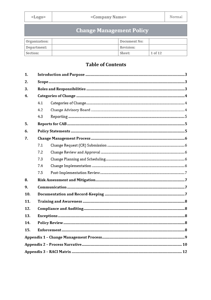 ISO 27001 - Change Management Policy Template – ISO Templates and ...