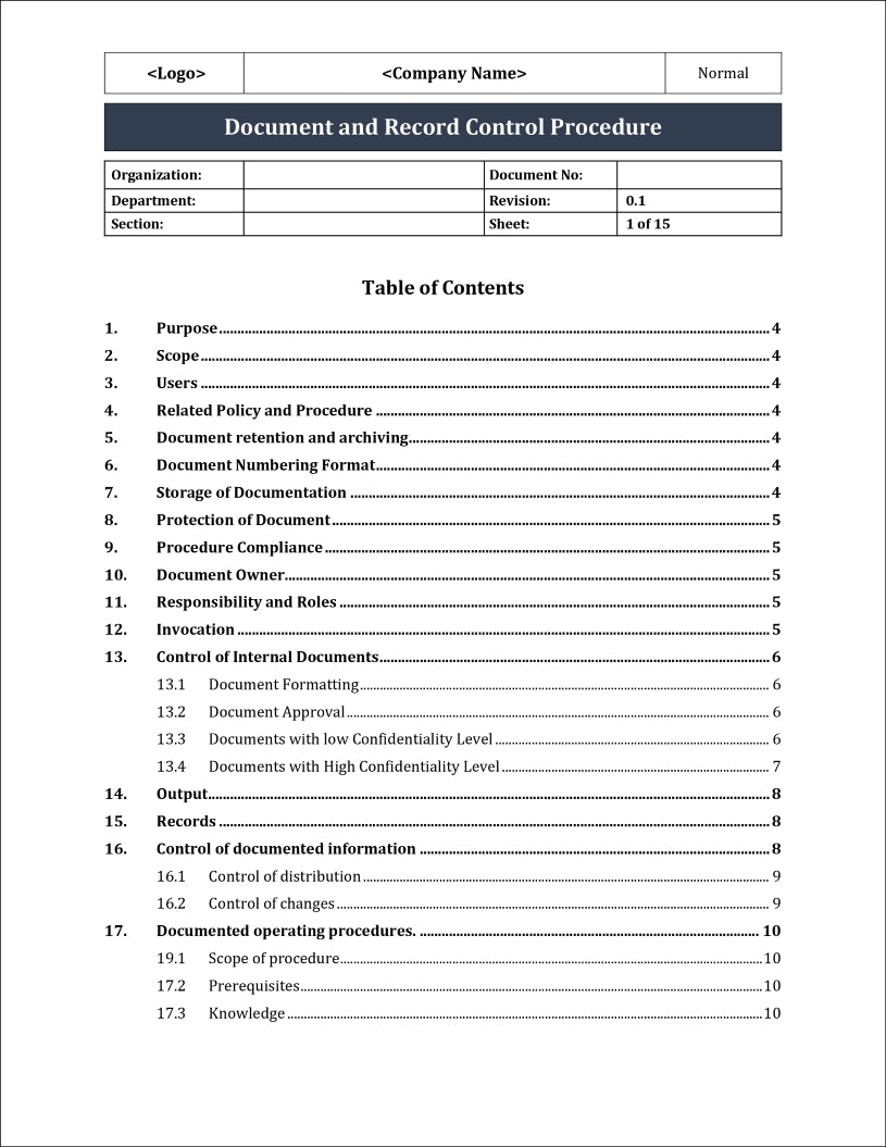 ISO 27001:2022 - Document And Record Control Procedure Template – ISO ...