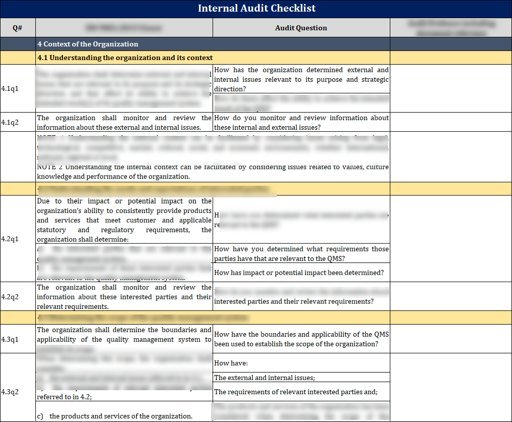 ISO 9001: QMS Internal Audit Checklist (Excel) ISO Templates and