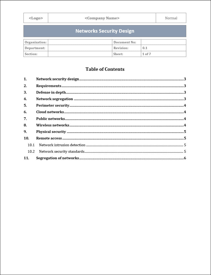 ISO 27001 - Networks Security Design Template – ISO Templates and ...