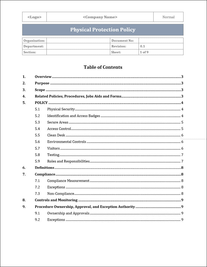ISO 270012022 Physical Protection Policy Template ISO Templates