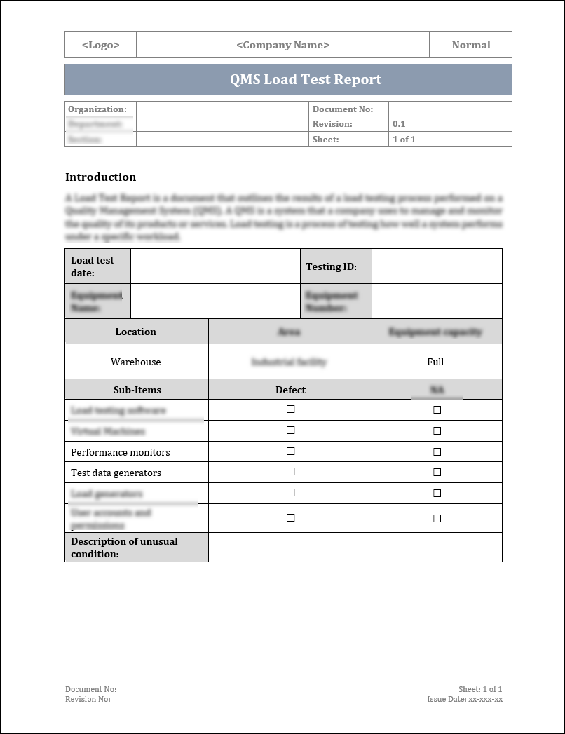 Iso 9001 Qms Load Test Report Template Iso Templates And Documents Download 9374