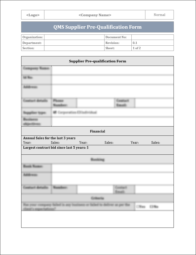 ISO 9001QMS Supplier PreQualification Form Template ISO Templates