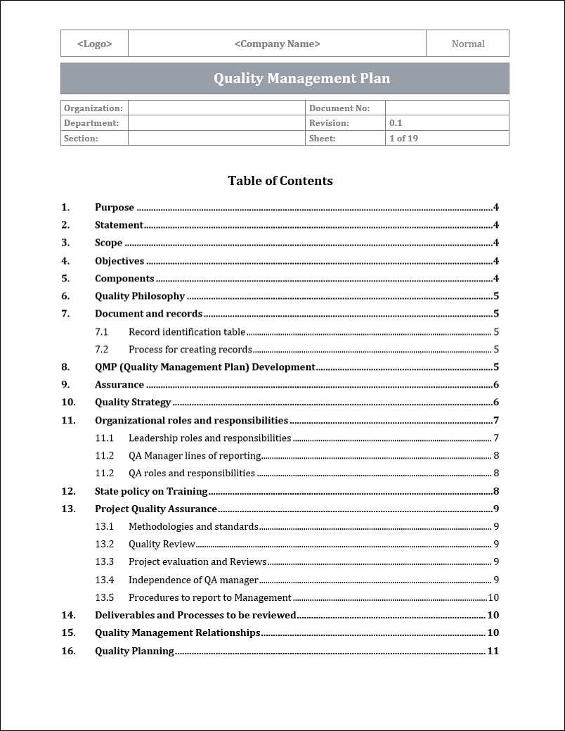 ISO 9001QMS Quality Management Plan Template ISO Templates and