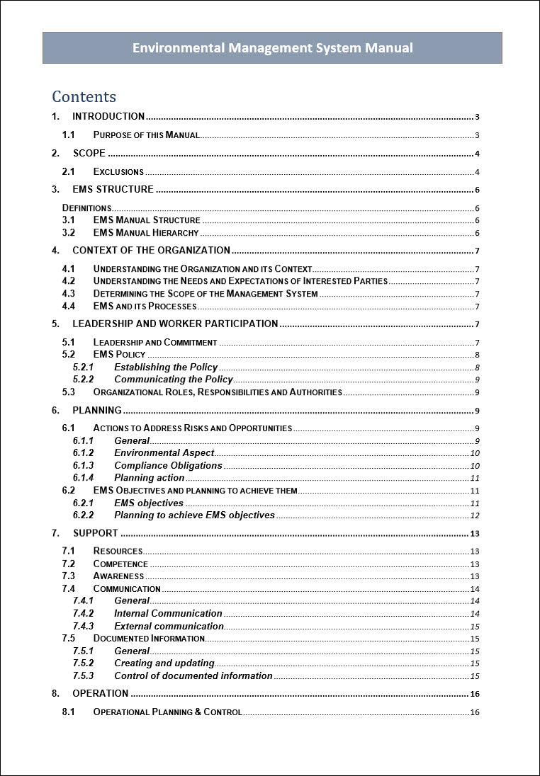 IS0 14001 Environmental Management System Manual ISO Templates and