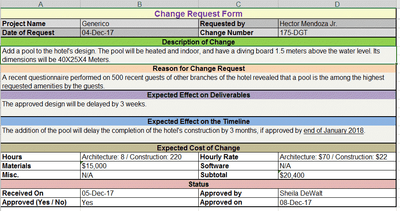 Generic Change Request Excel  Template