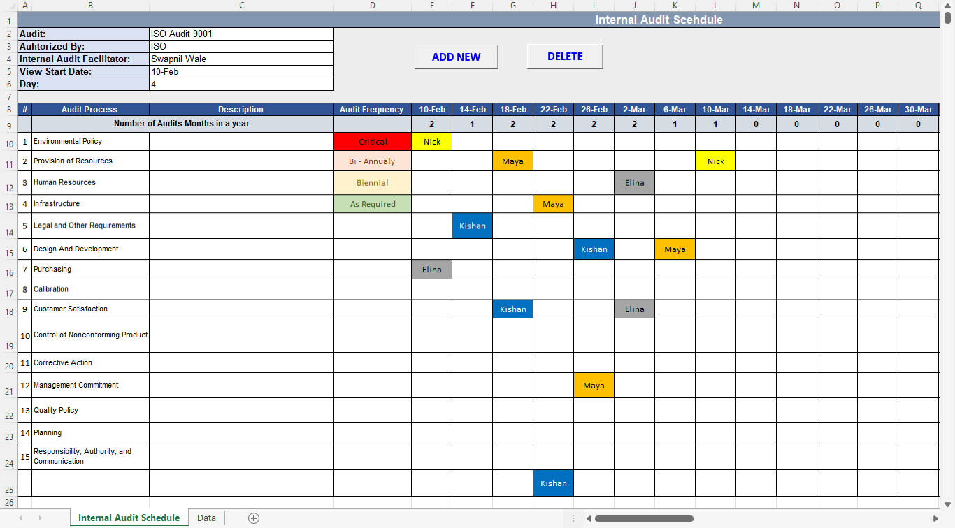 QMS Internal Audit Schedule Template QMS Internal Audit Schedule Exc QMS Internal Audit Schedule Template QMS Internal Audit Schedule Exc