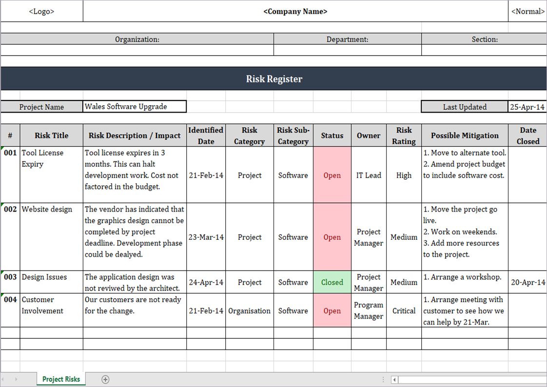 Risk Register Excel Template Iso Templates And Documents Download