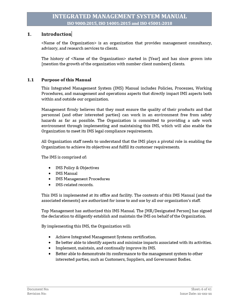 IMS Manual Template – ISO Templates and Documents Download
