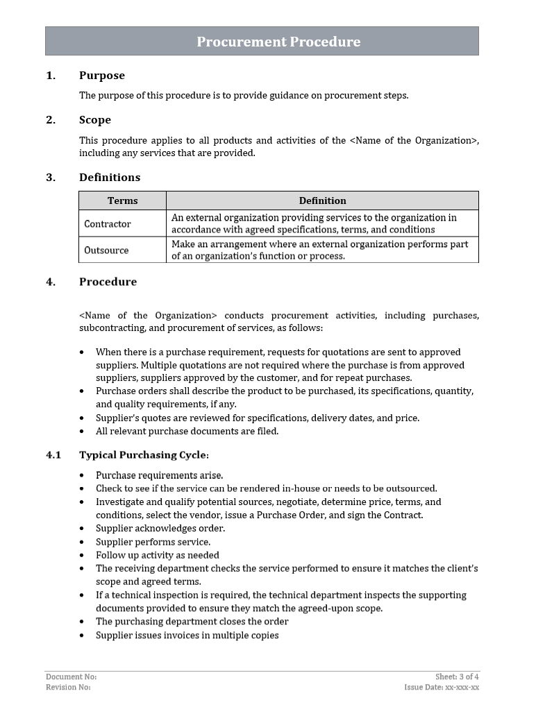 Procurement Procedure Template – ISO Templates and Documents Download