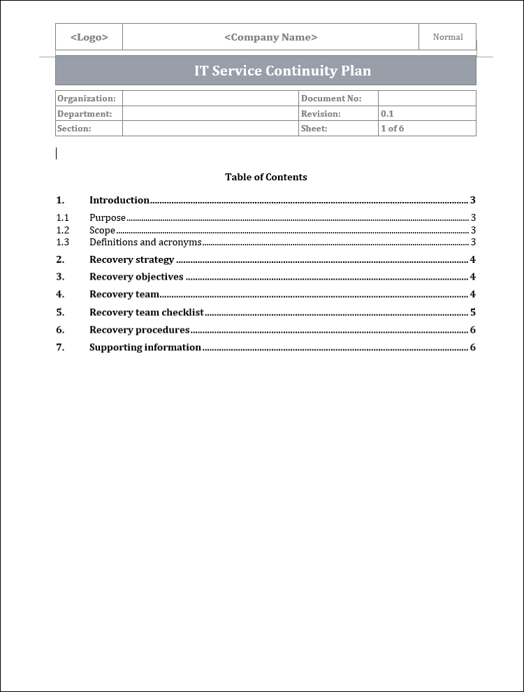 ISO 20000 IT Service Continuity Plan – ISO Templates and Documents Download
