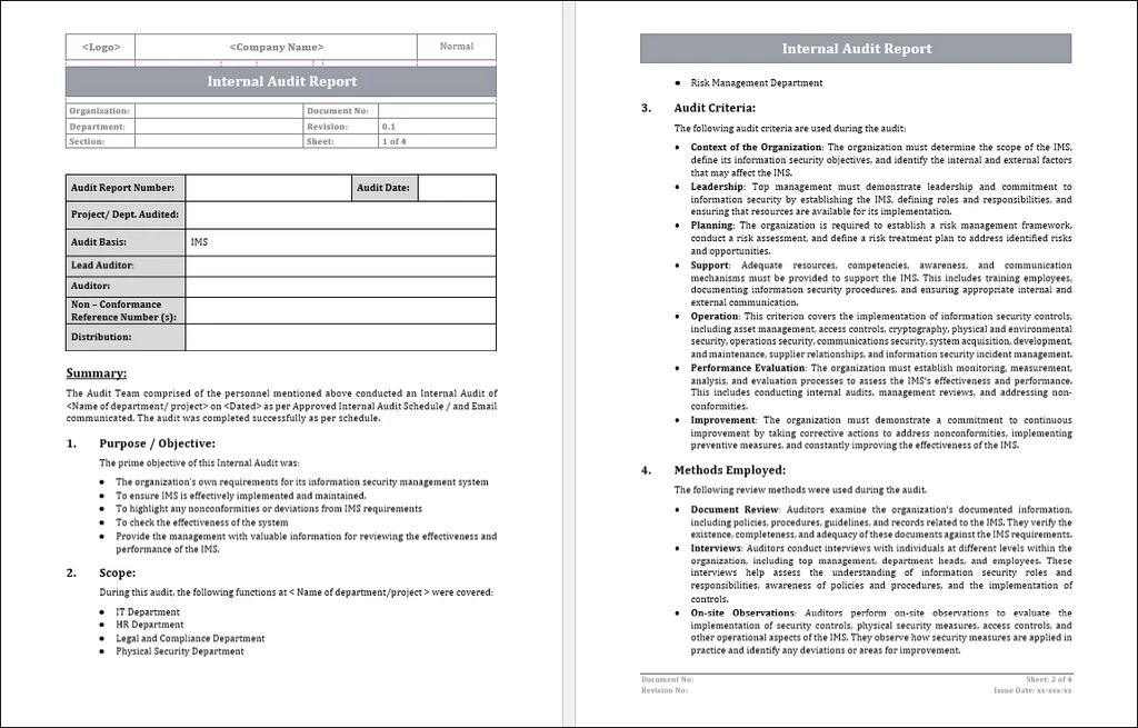 Internal Audit Report – ISO Templates and Documents Download