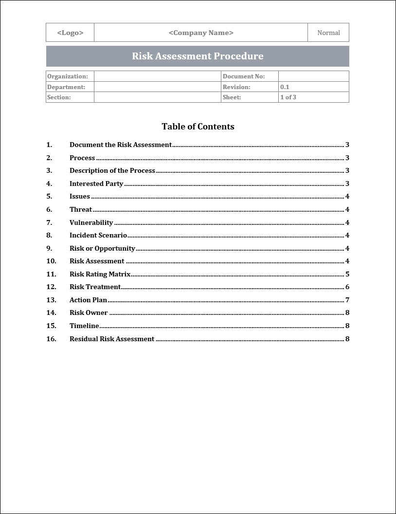 ISO 22301 Risk Assessment Procedure