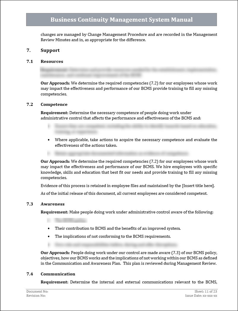 ISO 22301 Business Continuity Management System Manual Template