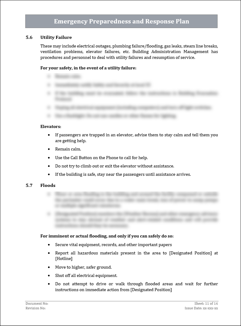 ISO 22301 Emergency Preparedness and Response Plan Template