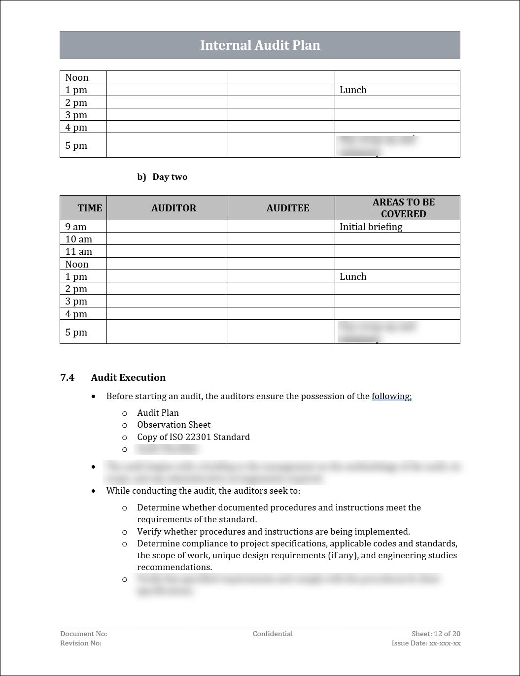 ISO 22301 Internal Audit Plan