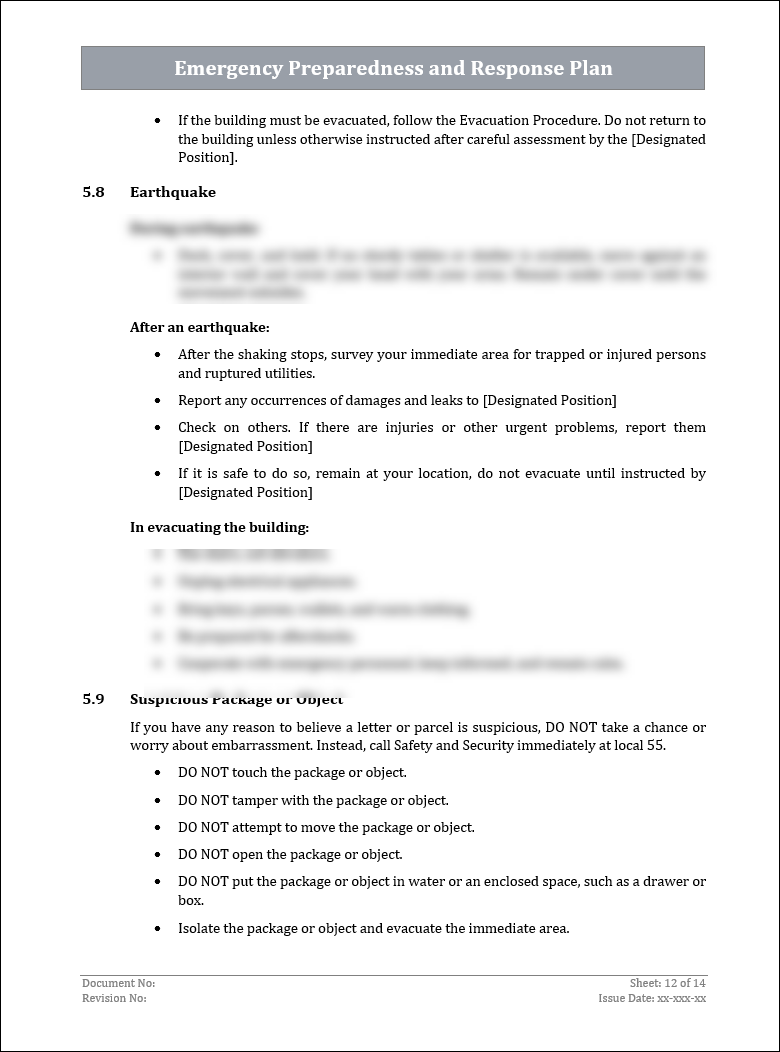 ISO 22301 Emergency Preparedness and Response Plan Template