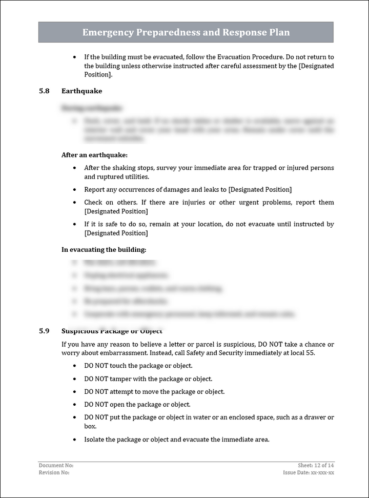 ISO 22301 Emergency Preparedness and Response Plan Template