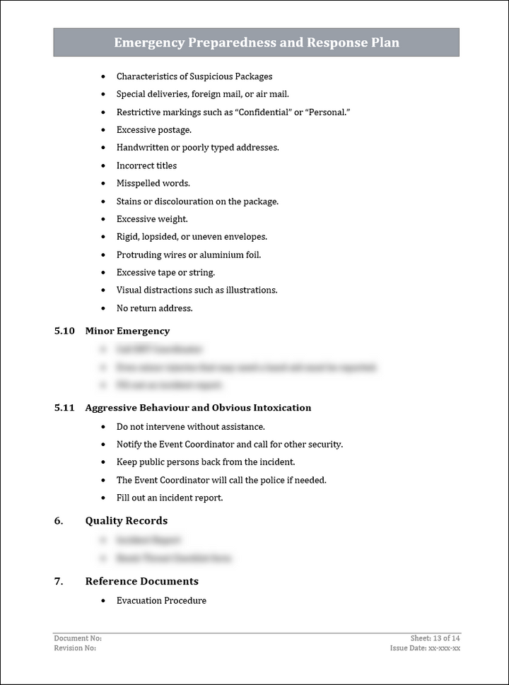 ISO 22301 Emergency Preparedness and Response Plan Template