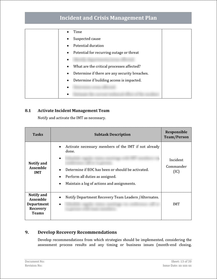 ISO 22301 Incident Management Plan