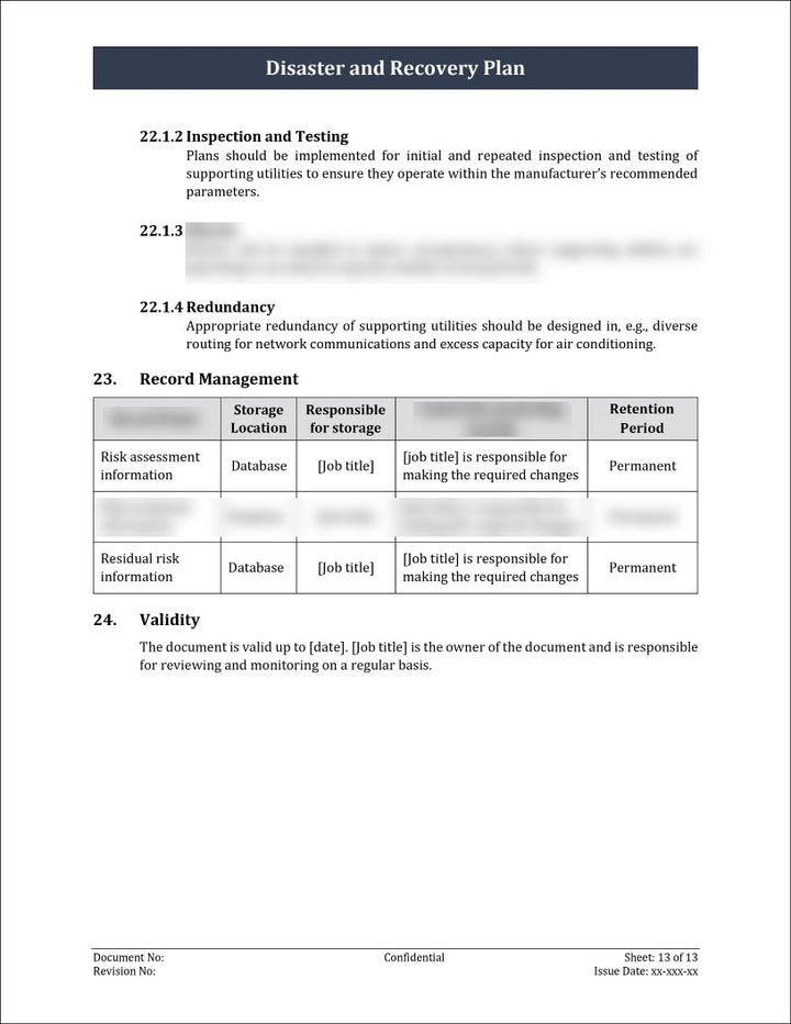 ISO 27001:2022 - Disaster And Recovery Plan Template