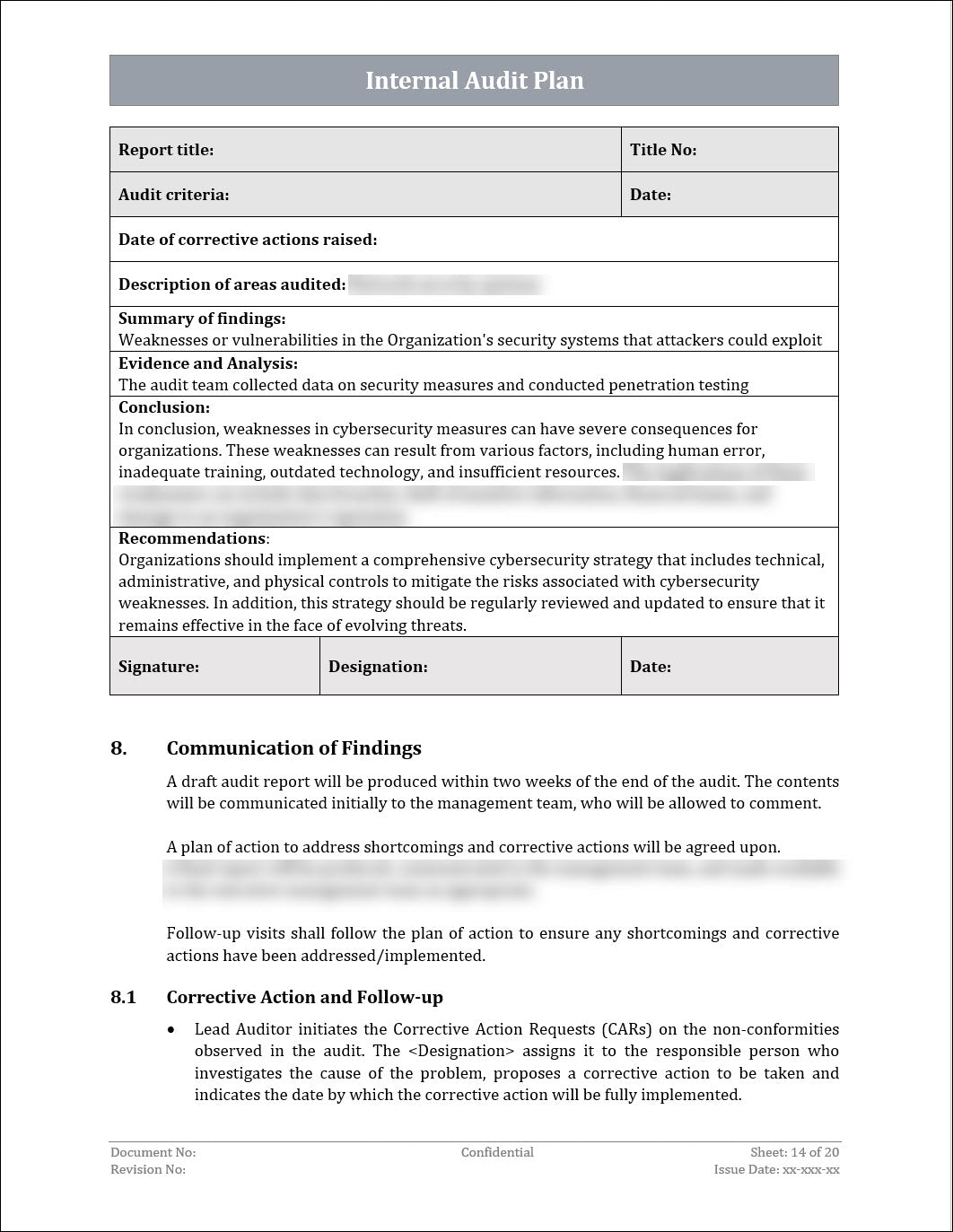 ISO 22301 Internal Audit Plan