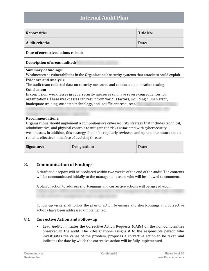 ISO 22301 Internal Audit Plan