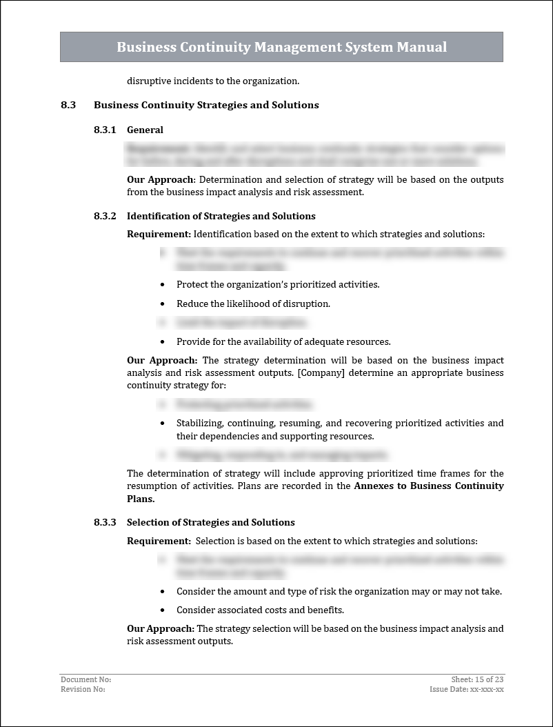 ISO 22301 Business Continuity Management System Manual Template