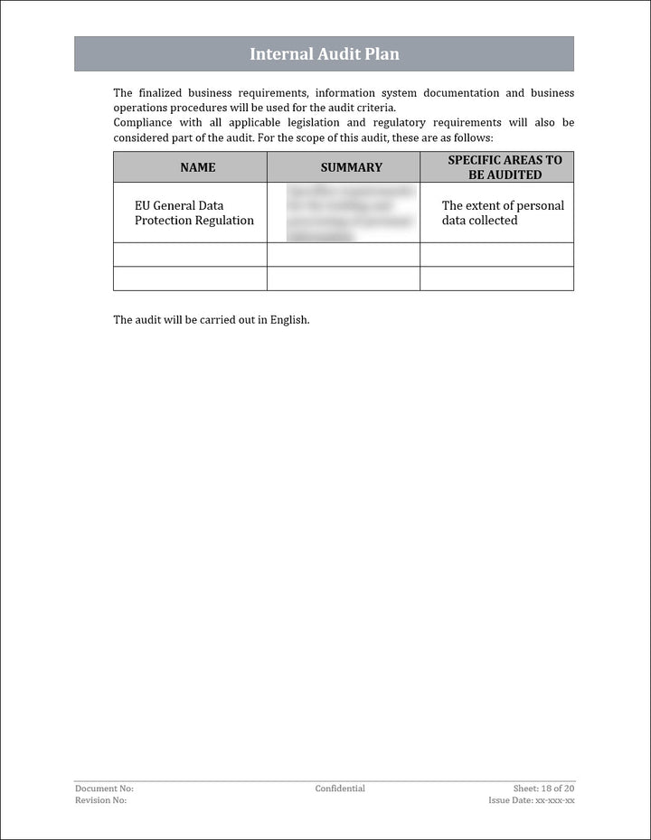 ISO 22301 Internal Audit Plan