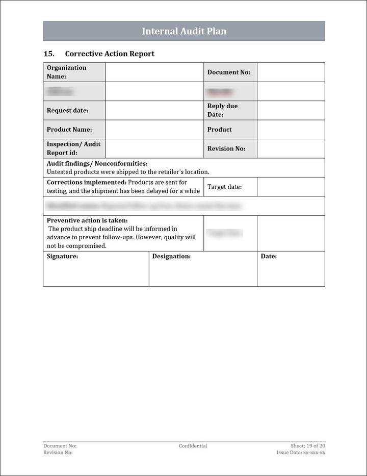 ISO 22301 Internal Audit Plan