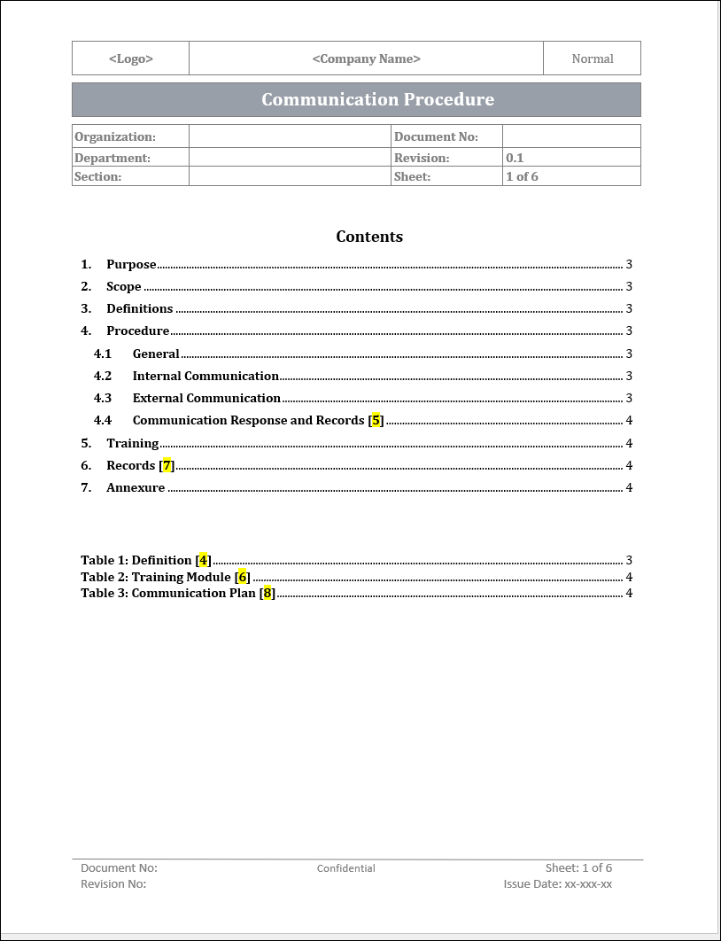 ISO 22301 Communication Procedure and Plan Template