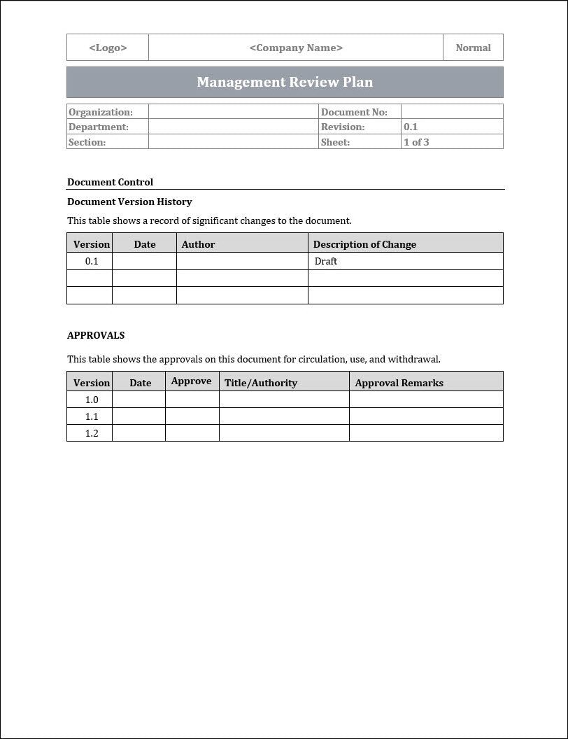 ISO 22301 Management Review Plan Template