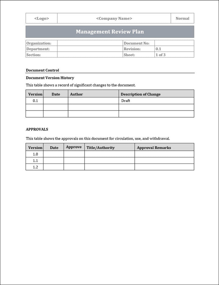 ISO 22301 Management Review Plan Template