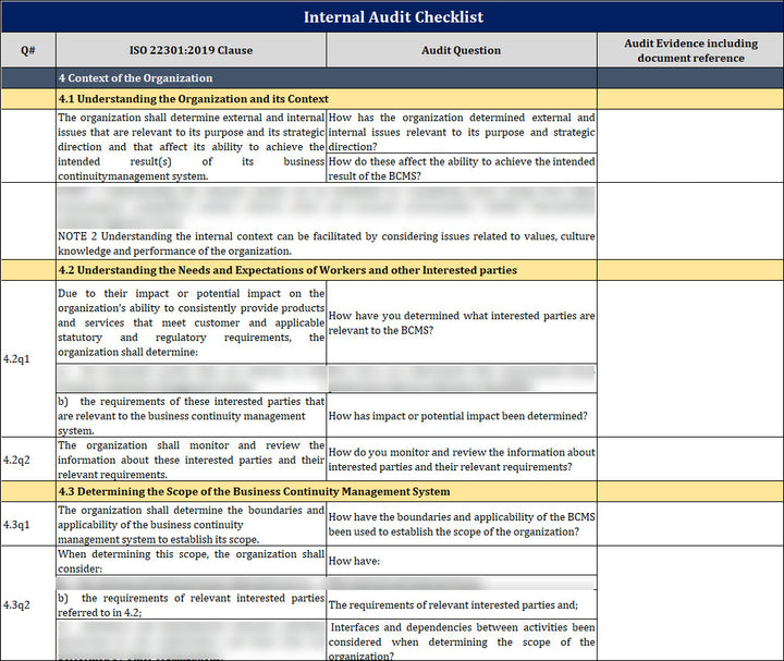 ISO 22301 Internal Audit Checklist Template