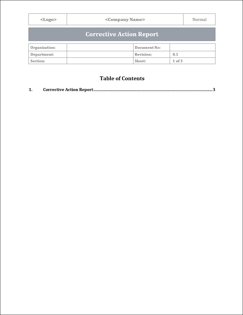 ISO 22301 Corrective Action Report Template