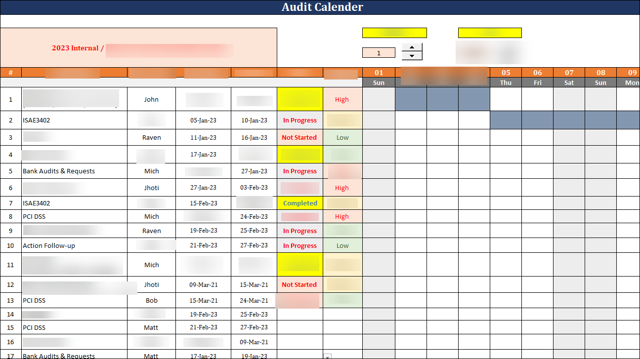 ISO 27001 - Audit Calender Template