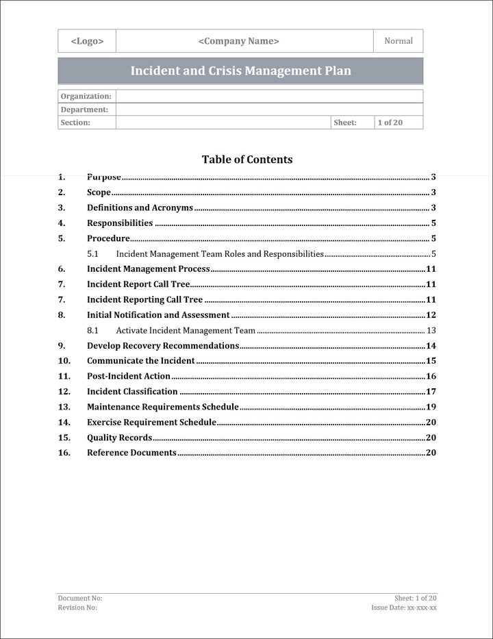 ISO 22301 Incident Management Plan