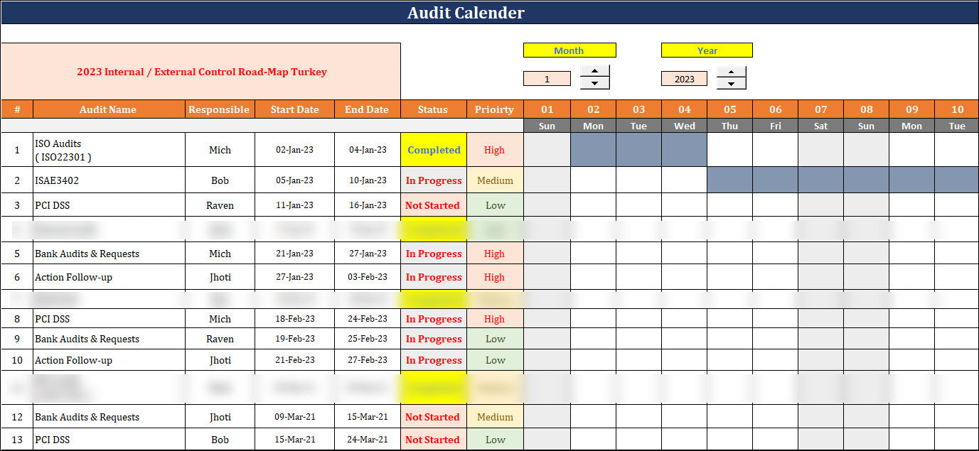 ISO 22301 Audit Calendar Template – ISO Templates and Documents Download