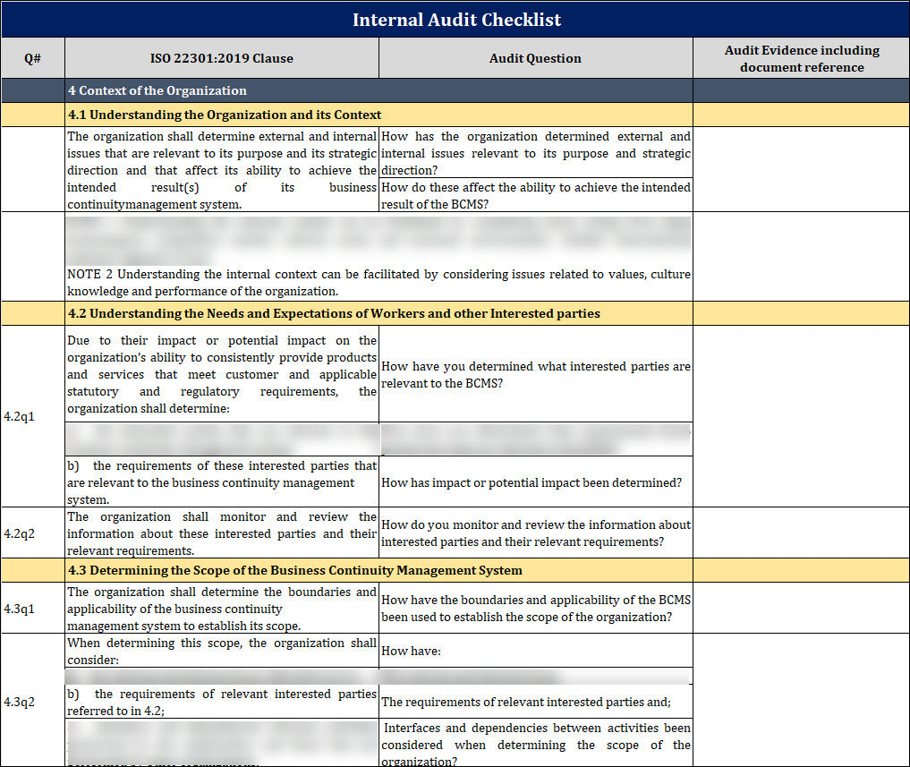 ISO 22301 Internal Audit Questionare 