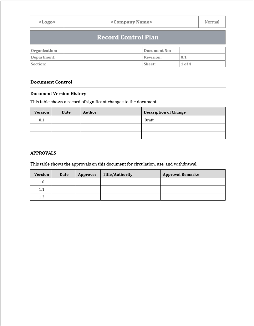 Control Record Sample ISO 22301 Record Control Plan Template – ISO Templates and Documents ...