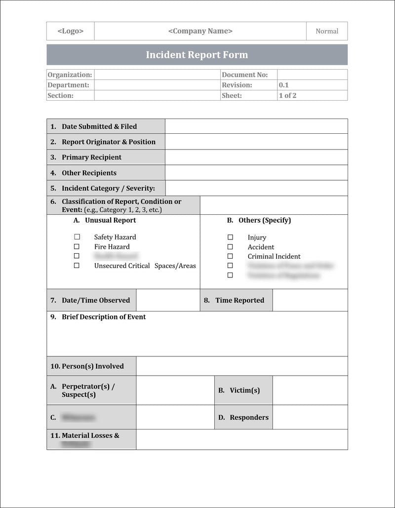Iso Car Form ISO 22301 Incident Report Form Template – ISO Templates and Documents ...