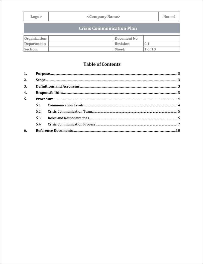 ISO 22301 Crisis Communication Plan Template