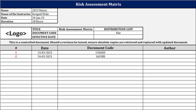 ISO 22301 Risk Assessment Register