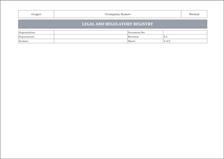 ISO 22301 Legal and Regulatory Registry Template