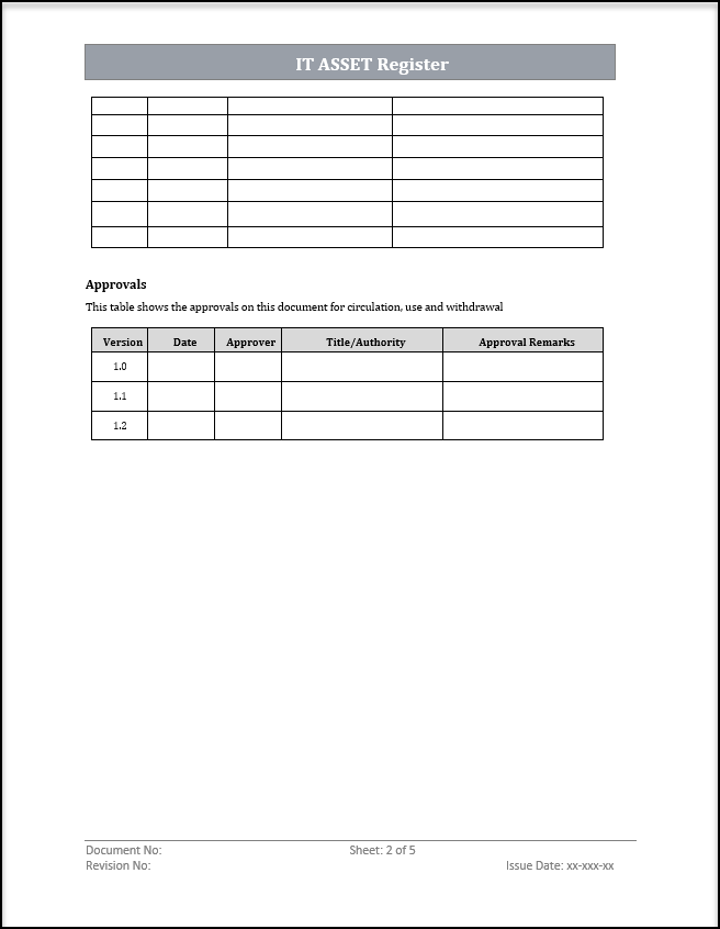 Example It Asset Register ISO 20000 IT Asset Register Template – ISO Templates and Documents Download