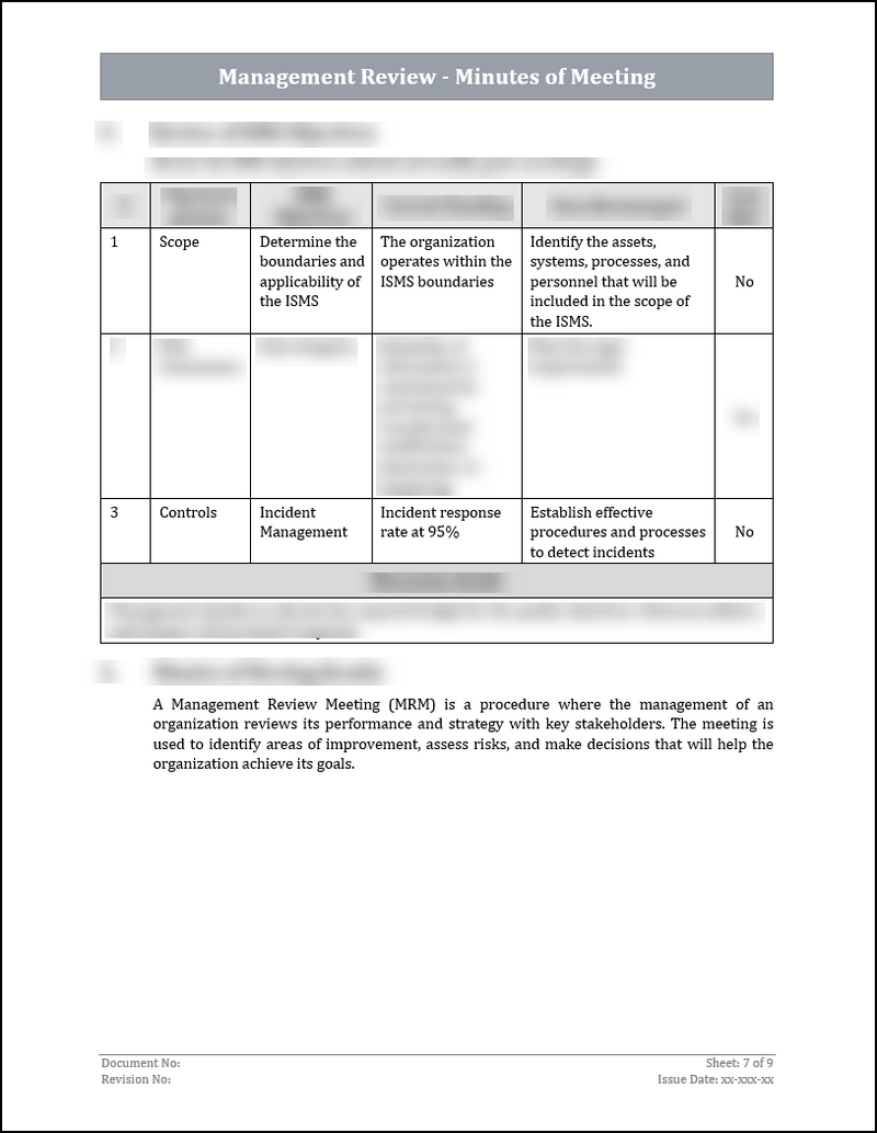 ISO 27001:2022-Management Review Minutes of Meeting Template