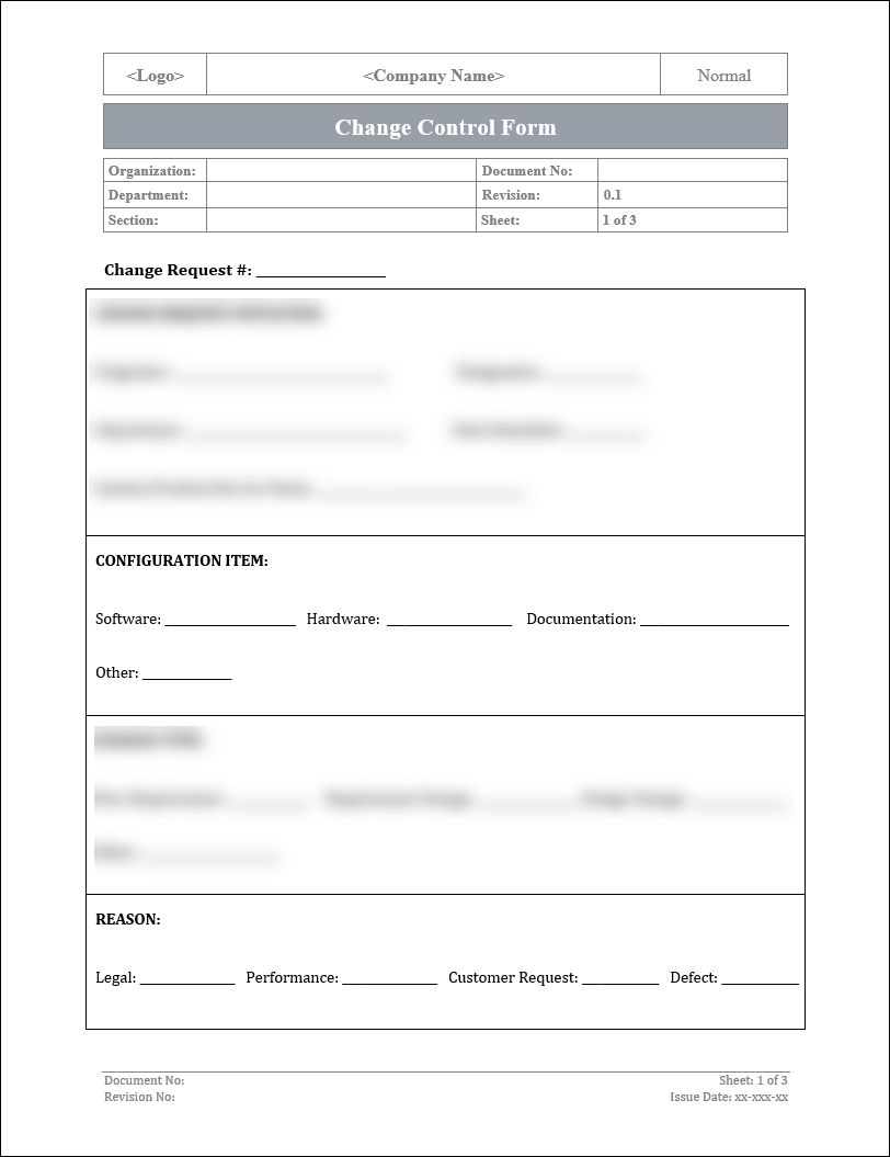 ISO 27001 - Change Control Form Template