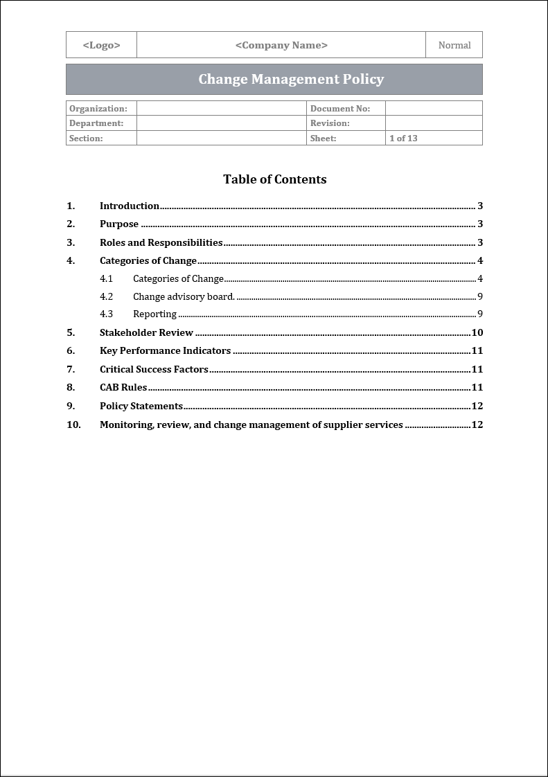 ISO 27001:2022-Change Management Policy Template