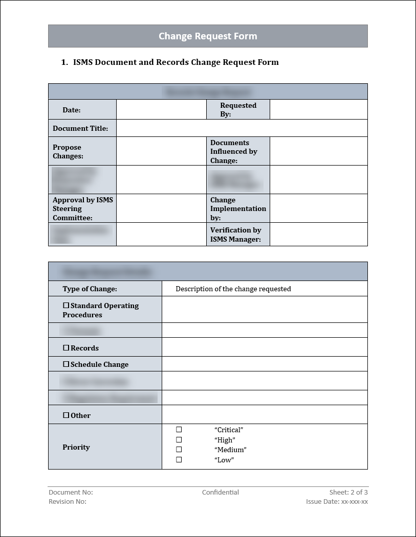 ISO 27001 - Change Request Form Template