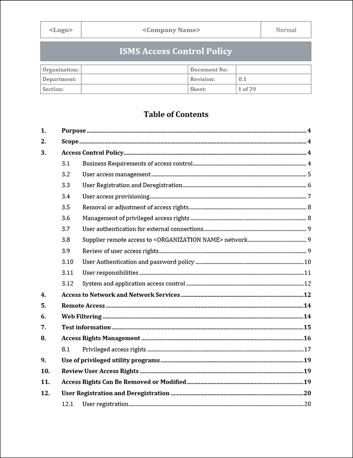 ISO 27001:2022 - ISMS Access Control Policy Template